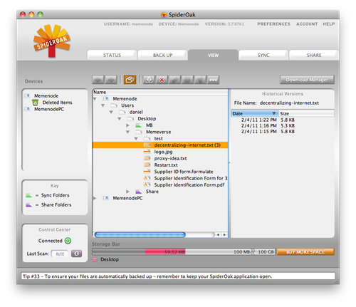 SpiderOak View View and download stored files in SpiderOak