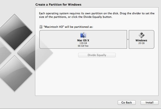 Boot Camp - Partition the hard disk