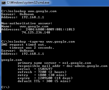 NSLookup Command to perform DNS Lookup