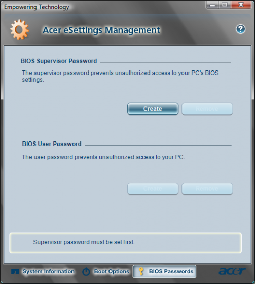 Reset Acer Bios Password with Acer eSettings Management