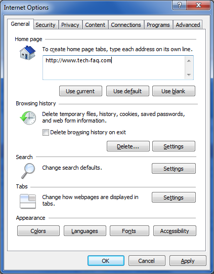 Change Homepage in Internet Explorer