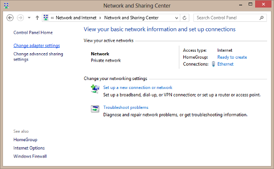 Windows Network Sharing Center