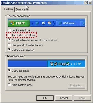 how to auto hide the taskbar using the registry